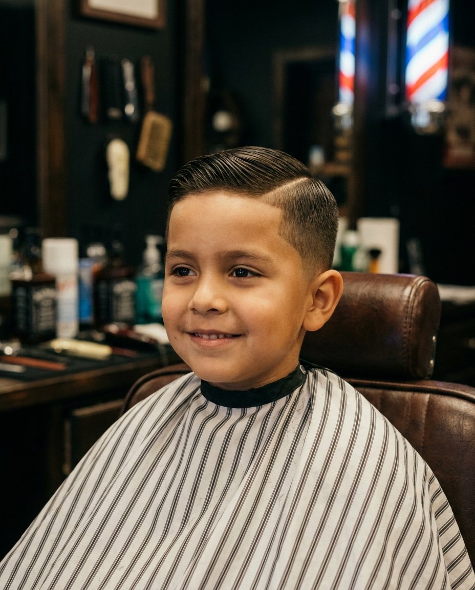 Classic comb-over cut on a young boy
